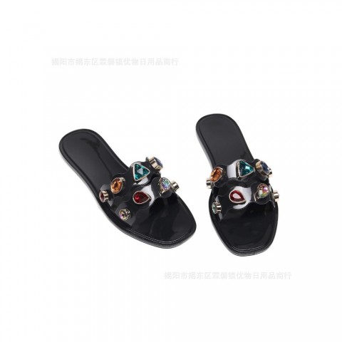 Flat Bottomed Square Toe Crystal Slippers - New Fashionable Women's Summer Outdoor Slippers