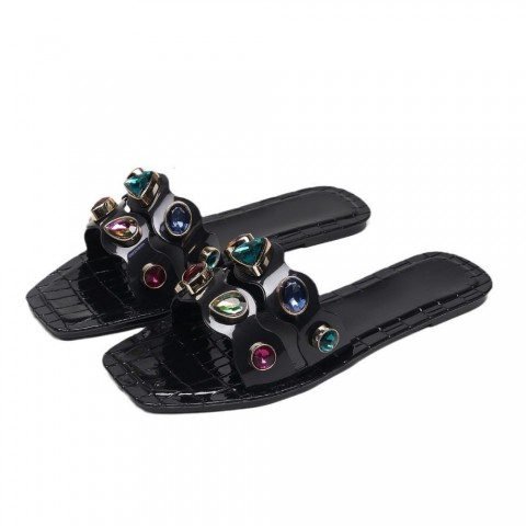 Flat Bottomed Square Toe Crystal Slippers - New Fashionable Women's Summer Outdoor Slippers