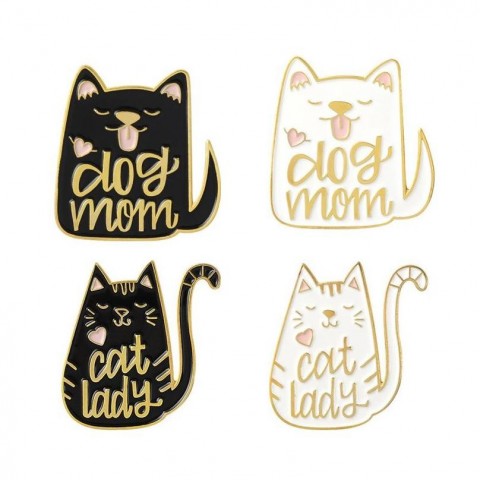 Vintage Punk Style Metal Enamel Brooches for Women - Cat & Dog Design