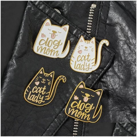 Vintage Punk Style Metal Enamel Brooches for Women - Cat & Dog Design