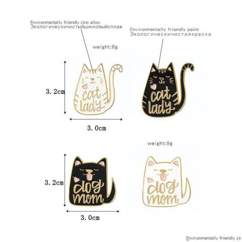 Vintage Punk Style Metal Enamel Brooches for Women - Cat & Dog Design
