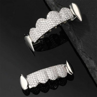 D Z Unisex Iced Out Teeth Grillz Set with Cubic Zirconia for Men Women