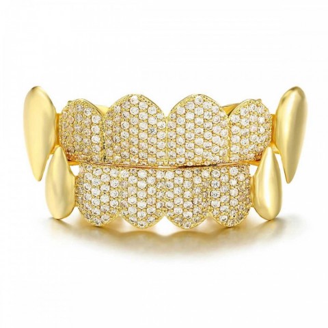 D Z Unisex Iced Out Teeth Grillz Set with Cubic Zirconia for Men Women