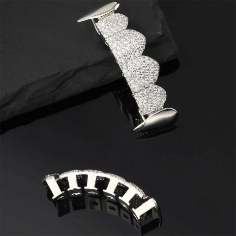 D Z Unisex Iced Out Teeth Grillz Set with Cubic Zirconia for Men Women