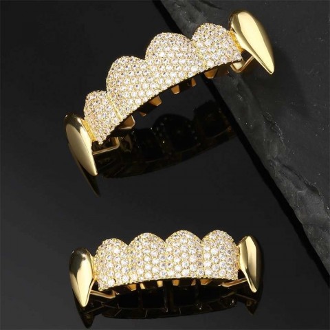 D Z Unisex Iced Out Teeth Grillz Set with Cubic Zirconia for Men Women