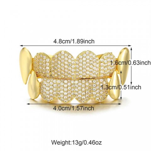 D Z Unisex Iced Out Teeth Grillz Set with Cubic Zirconia for Men Women