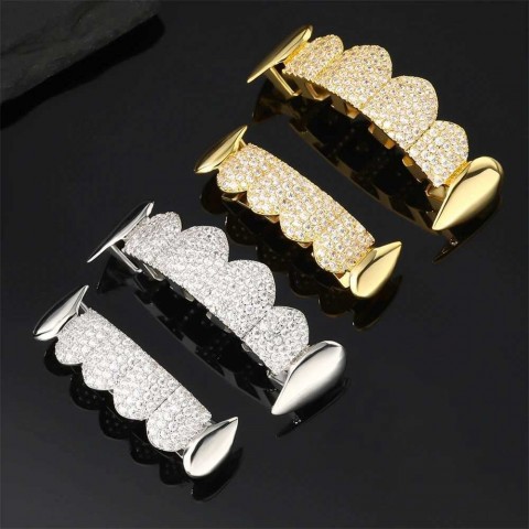 D Z Unisex Iced Out Teeth Grillz Set with Cubic Zirconia for Men Women