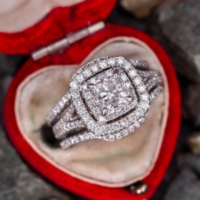 3PCS Sterling Silver Cubic Zirconia Princess Cut Engagement Ring Set for Women