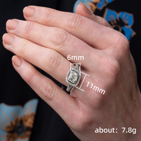 3PCS Sterling Silver Cubic Zirconia Princess Cut Engagement Ring Set for Women
