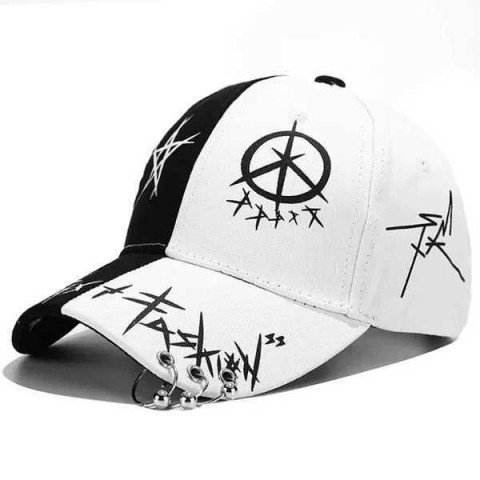 Korean Unisex Adjustable Baseball Cap with Black and White Graffiti Buckle