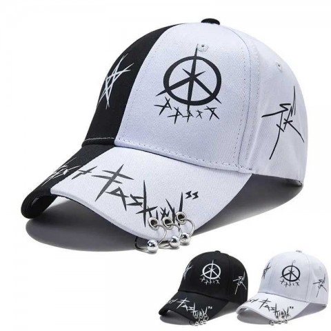 Korean Unisex Adjustable Baseball Cap with Black and White Graffiti Buckle