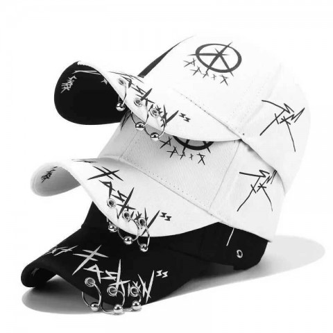 Korean Unisex Adjustable Baseball Cap with Black and White Graffiti Buckle