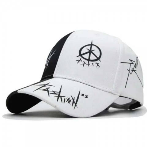 Korean Unisex Adjustable Baseball Cap with Black and White Graffiti Buckle