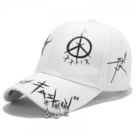 Korean Unisex Adjustable Baseball Cap with Black and White Graffiti Buckle