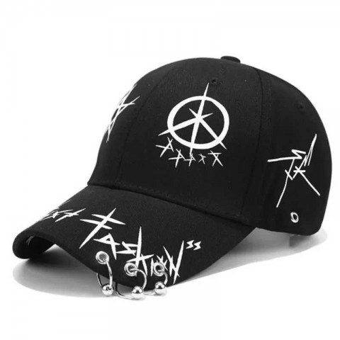 Korean Unisex Adjustable Baseball Cap with Black and White Graffiti Buckle