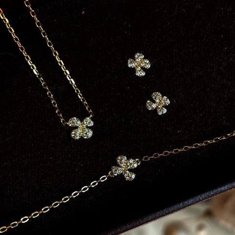 CCFJOYAS Women's 925 Sterling Silver Flower Necklace Earring Set with 18k Gold Plating
