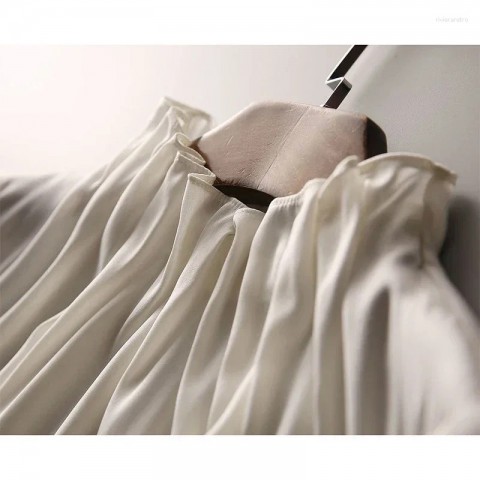 Elegant Women's Spring Blouse with Ruffles and Hollow Out Design by BrandName