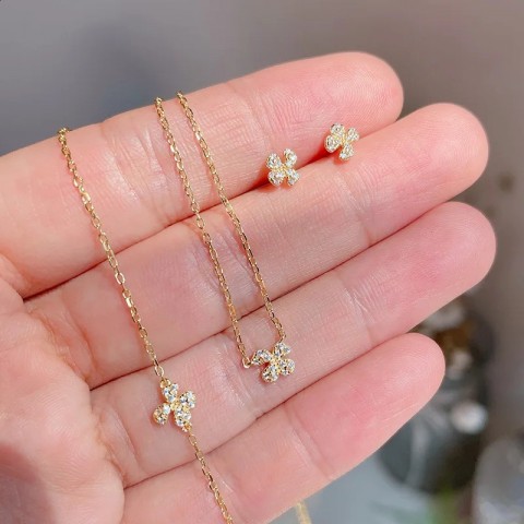 CCFJOYAS Women's 925 Sterling Silver Flower Necklace Earring Set with 18k Gold Plating