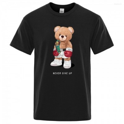 Strong Boxer Bear Motif T-Shirt for Men - Loose Fit Cotton Casual Tee