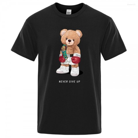 Strong Boxer Bear Motif T-Shirt for Men - Loose Fit Cotton Casual Tee