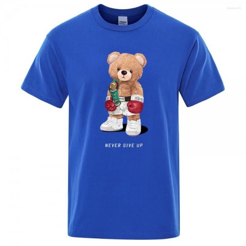 Strong Boxer Bear Motif T-Shirt for Men - Loose Fit Cotton Casual Tee