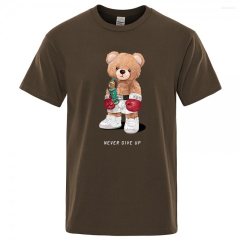 Strong Boxer Bear Motif T-Shirt for Men - Loose Fit Cotton Casual Tee