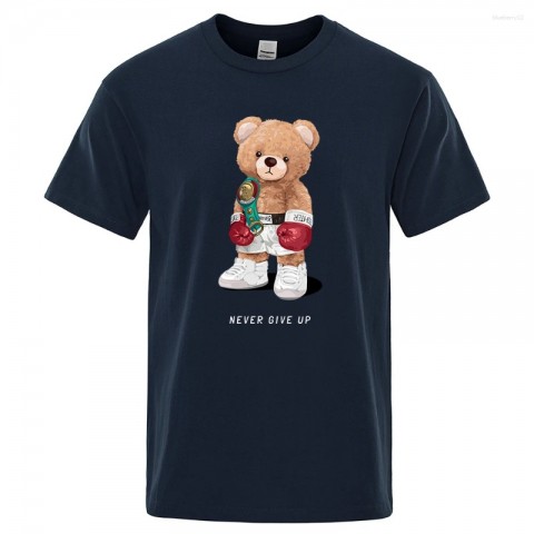 Strong Boxer Bear Motif T-Shirt for Men - Loose Fit Cotton Casual Tee