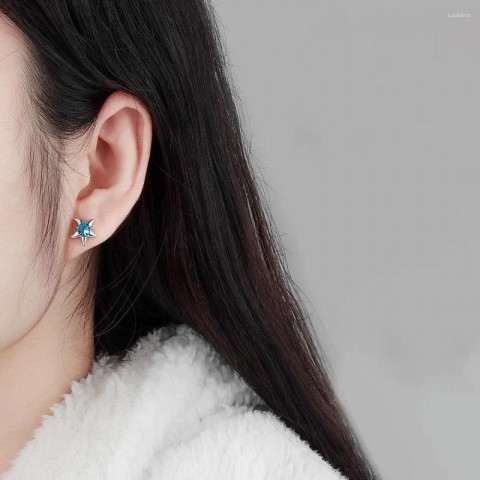 Ocean-Inspired Stud Earrings in Blue, Sterling Silver, Genuine Starfish Design for Women