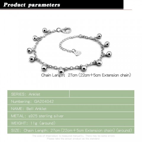 Elegant 925 Sterling Silver Anklet with Bells for Women - Beach Jewelry 27cm