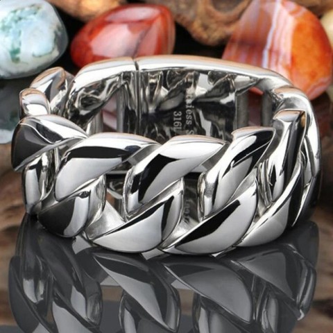 Punk Rock Stainless Steel Curb Link Bracelet for Men & Women, 26mm/31mm, Hiphop Biker Jewelry