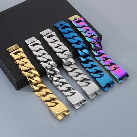 Punk Rock Stainless Steel Curb Link Bracelet for Men & Women, 26mm/31mm, Hiphop Biker Jewelry