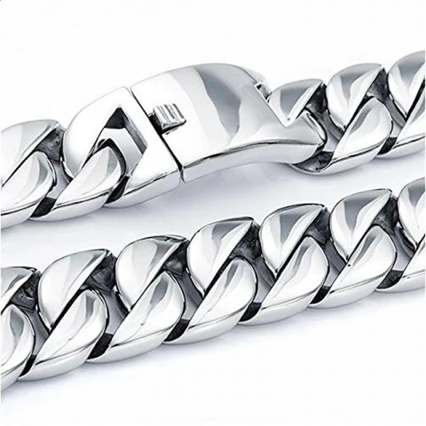 Punk Rock Stainless Steel Curb Link Bracelet for Men & Women, 26mm/31mm, Hiphop Biker Jewelry