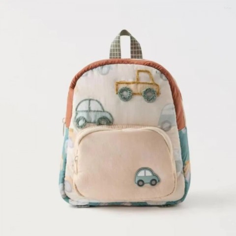 Cartoon Car Embroidery Lightweight Multifunctional School Bag for Boys