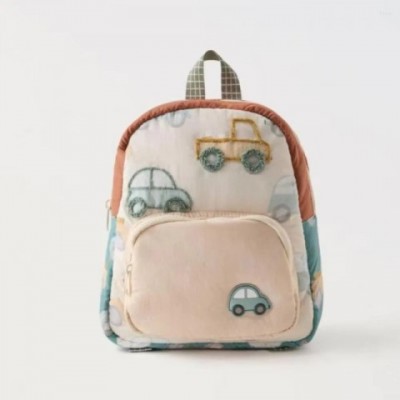 Cartoon Car Embroidery Lightweight Multifunctional School Bag for Boys