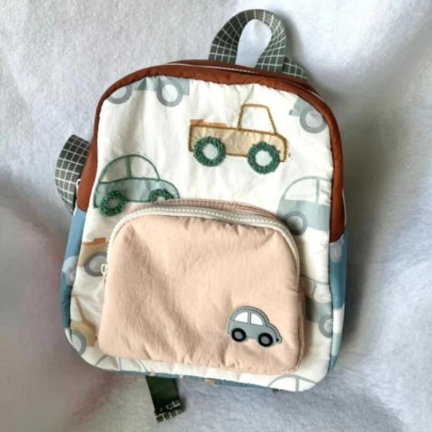 Cartoon Car Embroidery Lightweight Multifunctional School Bag for Boys