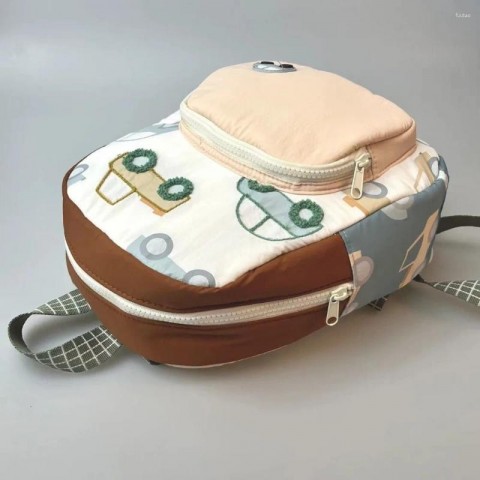 Cartoon Car Embroidery Lightweight Multifunctional School Bag for Boys