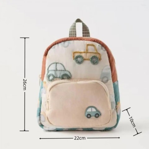 Cartoon Car Embroidery Lightweight Multifunctional School Bag for Boys