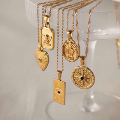 French Designer Titanium Round Coin Necklace - Versatile Women's Sweater Chain