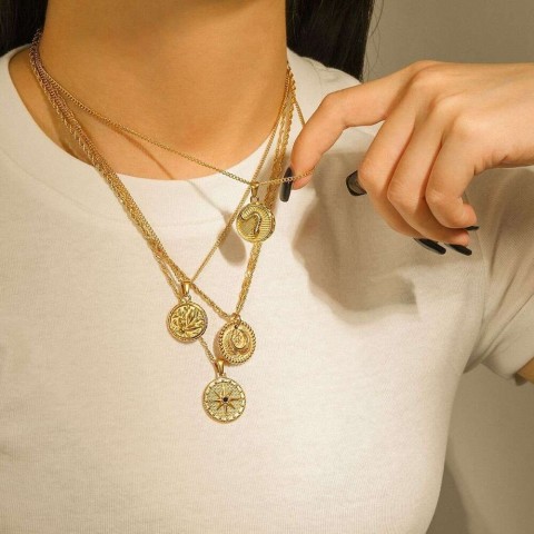 French Designer Titanium Round Coin Necklace - Versatile Women's Sweater Chain