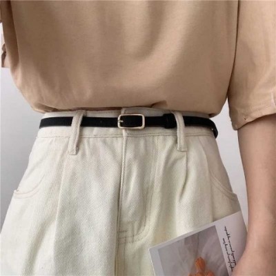 2023 Retro Simple Black Narrow Leather Belt for Women