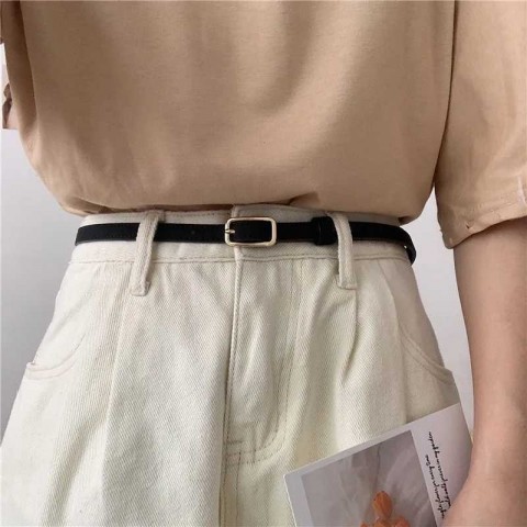 2023 Retro Simple Black Narrow Leather Belt for Women