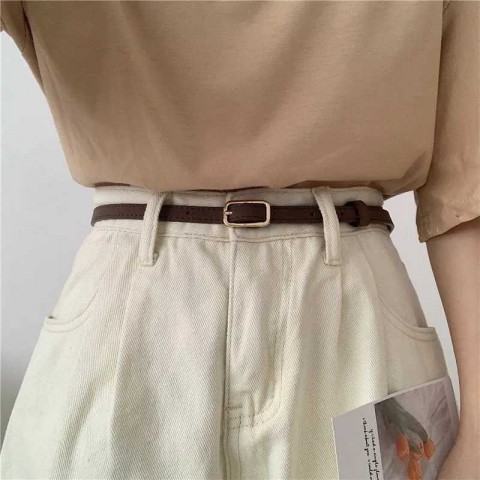 2023 Retro Simple Black Narrow Leather Belt for Women