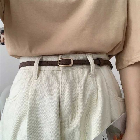 2023 Retro Simple Black Narrow Leather Belt for Women
