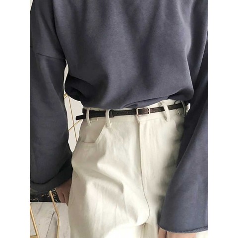 2023 Retro Simple Black Narrow Leather Belt for Women