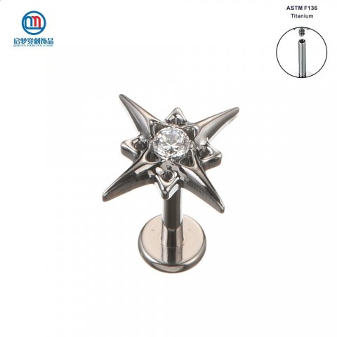 ASTM F136 Threaded Noth Star Stud for Tragus Labret Lip Piercing