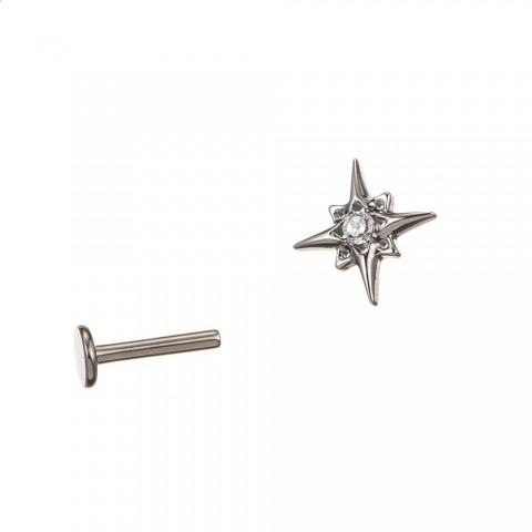 ASTM F136 Threaded Noth Star Stud for Tragus Labret Lip Piercing