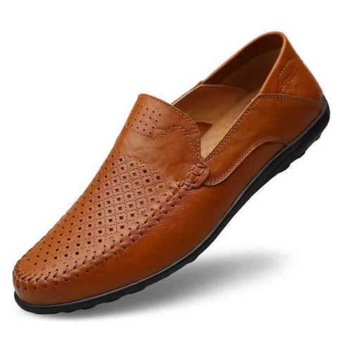 Genuine Leather Men's Breathable Loafers, Stylish Slip-On Moccasins, Plus Size 37-47