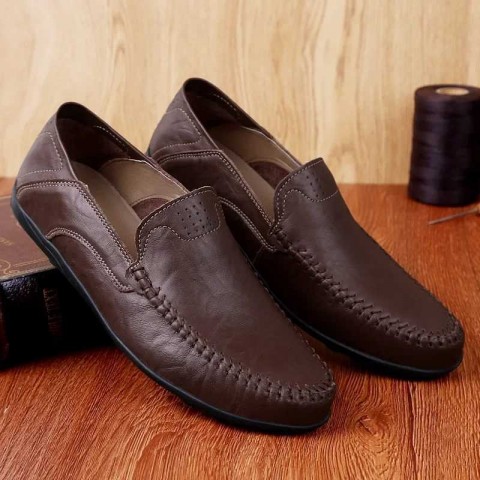 Genuine Leather Men's Breathable Loafers, Stylish Slip-On Moccasins, Plus Size 37-47