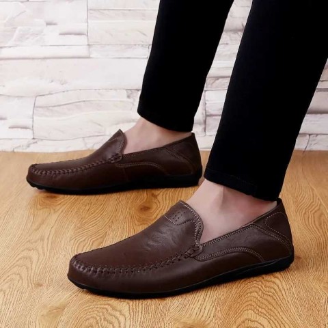 Genuine Leather Men's Breathable Loafers, Stylish Slip-On Moccasins, Plus Size 37-47