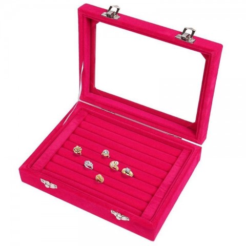 7 Color Velvet Glass Jewelry Organizer Box for Women
